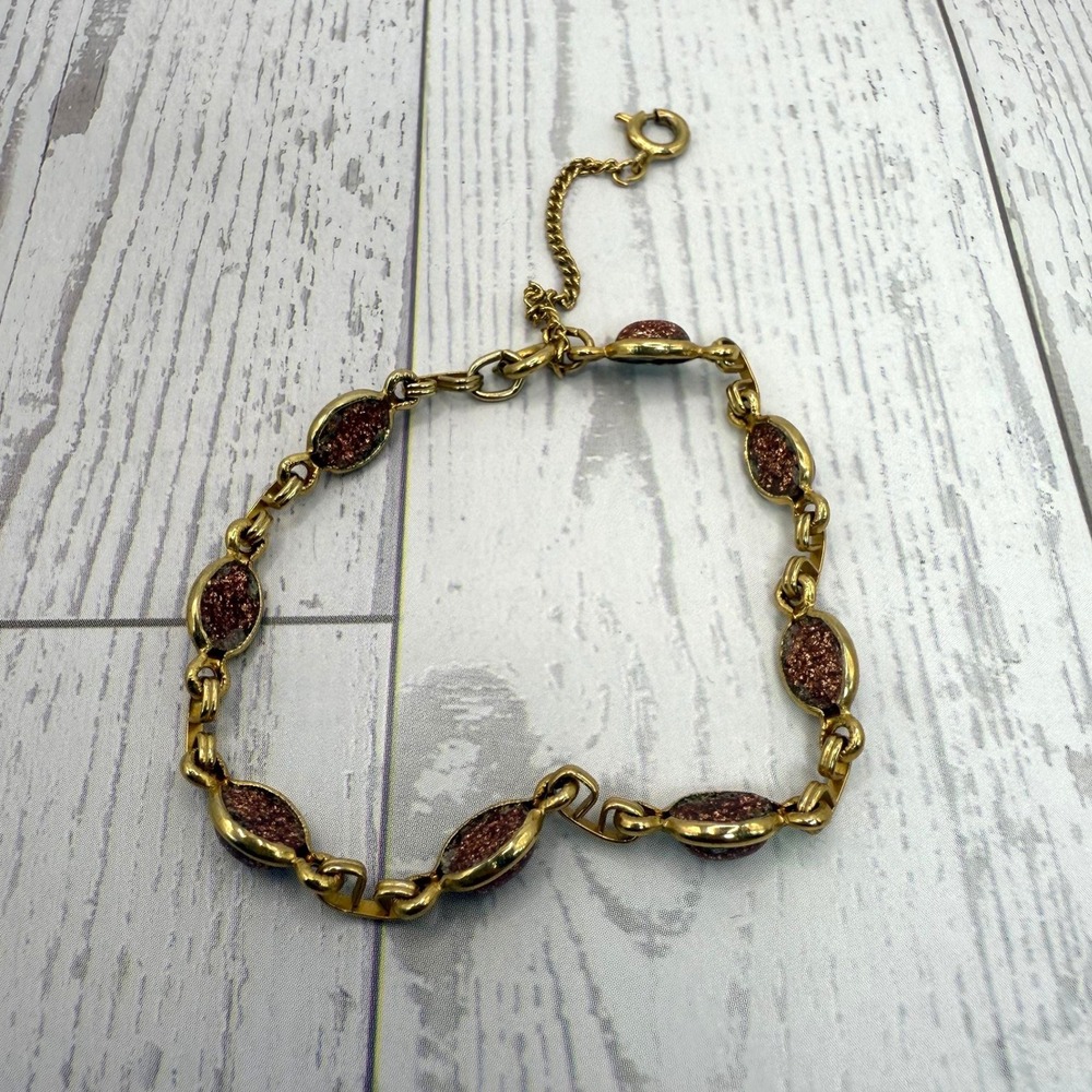 Gold Tone Druzy Style Link Bracelet‎ Oval Stone Links